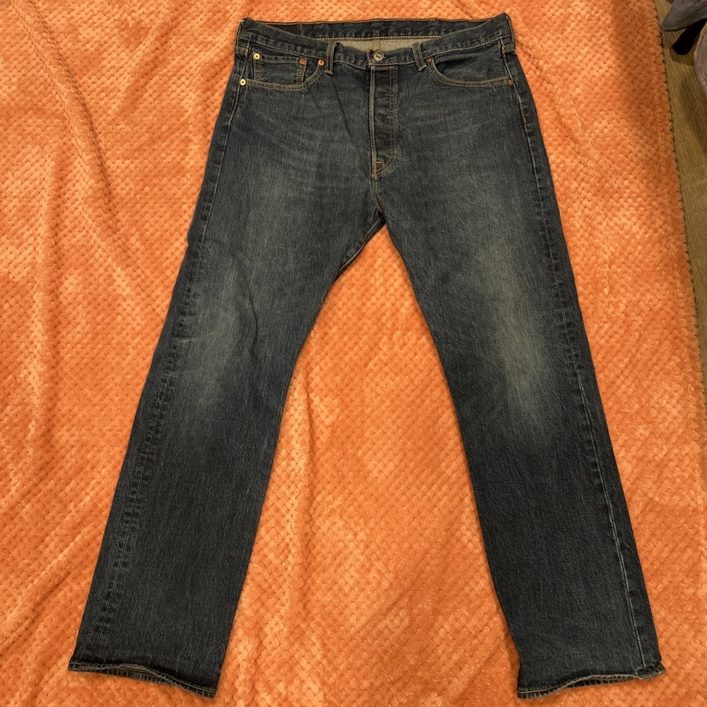 Levi's 501 Button Fly With Tear Away Tag And Blank Red Tag  Dark Wash 38x32
